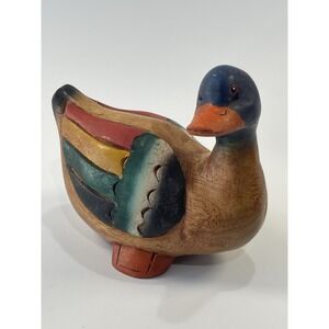 Hand Painted Carved Wooden Wood Duck Decor 4.5" Tall‎ 5"- Long